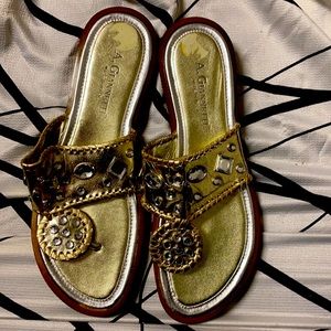 Italian Leather Embellished Slides NeverUsed